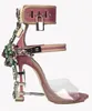 2021 Strange Heel Crystal Designer Shoes Woman PVC High Heel Sandals 2021 Padlock Ankle Strap Rhinestone Sandals