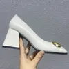 spring and fall Designer Women Dress Shoes Genuine leather sole 7.5CM Heels Wedding Elegant Single ladies chunky Heel Top Quality Shoe Womens big size 35-42 with box