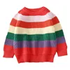 1-7ырс мальчики на полоску топы свитер пуловерные наряды ребенка мальчик зима толстые вязаные одежды девушки свитера радуги 210417