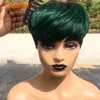 613 Blond färg Short Wavy Bob Pixie Cut Wig Full Hine Made Remy Brazilian Human Hair Non Lace Wigs For Black Woman