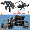 820PCS City Police Station Truck Deformation Robot Helicopter WW2 Car Building Block SWAT Weapons Bricks Toys For Kids X0902