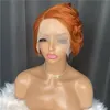 Transparent Pixie Cut Wig Brazilian Human Hair Short Wigs Bob Wig Orange Glueless Side Part Body Wave