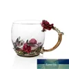 Emaille Coffee Thee Cup Mok 3D Rose Butterfly Glass Cups Bruiloft Gift TT-Beste