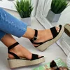 Sandalet yaz platformu kadın moda sandal ayakkabıları takozlar rahat gözetleme parmağı siyah nedensel kadın