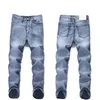 Quality Mens Designer Men's Jeans V￪tements Luxury Zipper Pantalon bleu clair Slim Denim Biker Hole Man pantalon Fashion Hip Hop Rock Rock Revival Jean