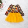 2022 toddler girl clothes leopard print kids fall clothing baby girls sunflower dresses infant ruffle tutu dress yellow long sleeve