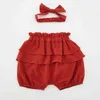 Summer Sleeveless Cute Suspenders Pumpkin Print Suit Cotton Girl Baby Top Bread Shorts Headband Three Piece Set 210417