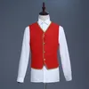 Broderie de coeur or rouge 3 pièces combinaison hommes (veste + pantalon + gilet) Collier de support de marque Slim Fit Wedding Groom Host Ternos Red 210522