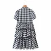 Primavera Moda Donna Cascading Ruffle Plaid Mini Dress Femminile Stand Collar Abiti manica corta Casual Lady Loose Vestido D7239 210430