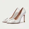 Nokta Burun Beyaz Yay Ince Yüksek Topuk Gelin Ayakkabıları Kadın Boyutu 41 ila 44 Nedime Düğün Ayakkabı Kadın