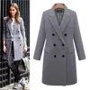 Mezcla de lana para mujer, abrigo de otoño invierno 2021, chaqueta larga recta de mezcla para mujer, elegante, color burdeos, negro, para oficina
