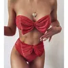 섹시한 핑크 보우 노트 수영복 여성 비키니 2020 Mujer New High High Waist Swimsuit 반짝이는 밴두 2 개 목욕 스위트 여름 Biquini x9609761