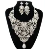 Kolczyki Naszyjnik Oświadczenie Kwiat Kryształ Rhinestone Wisiorek Choker Dla Bridal Kobiety Wedding Party Jewelry Set Afryki Dubaj