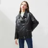 Fitaylor Pu faux jaqueta de couro mulheres soltas faixas casuais casacos casacos outwear fêmea tops bf estilo preto casaco de couro preto 210916