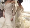 Sexy Mermaid Bridal Gown Wedding Dress Arrival Lace Long Sleeve Muslim Vestido De Noiva Romantic Appliques Ruffles Gowns