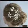 Klipp Barrettes Drop Leverans 2021 Porslin Flower Comb Wedding Crystal Bridal Boddy Pins Hair Piece Hand Wired Women Headpiece Jewelry LS