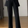 Mode frauen anzug hosen 2021 neue front schlitz anzug hosen lose gerade hohe taille drapieren schwarz weite bein hosen Q0801