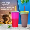 5pcs 24oz Reusable Tumblers Color Changing Cold Cups Summer Magic Plastic Coffee Mugs Water Bottles With Straws Set For Family fri6765578