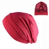 Chapéu de turbante de algodão elástico cor sólida feminino lenço de cabeça gorro interno hijabs boné muçulmano cabeça envoltório femme envoltório quimio beanieskull caps4476947