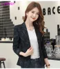 autumn Korean version of the self-cultivation retro printing small suit jacket female Office Lady Single Breasted 211019