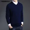 Coodrony Merino Wool tröja män Autumn Winter Thick Warm Sweaters and Pullovers Casual V-Neck Pure Wool Sweater Pull Homme 7305 210820