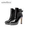 Sophitina мода пряжка дизайн сапоги высокого качества коровьей кожи сексуальный заостренный носок тонкий каблук женская обувь ботинки лодыжки PO280 210513