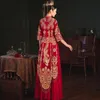 Etnik Giyim Suzhou Nakış Phoenix Gelinlik Cheongsam Çin tarzı Marrige Set Oryantal Gelin Kostüm Zarif Qipao Evliliği