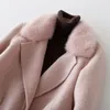 Femmes laine mélanges fourrure laine d'agneau manteau vison col veste vraie femme 2022 haut pour femme coréen hiver rose longs manteaux WHF130 S Bery22