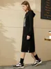 Minimalizm Vintage Kadın Kazak Elbise Moda Kapüşonlu Baskılı Polar Kalın Buzağı Uzunlukta Hoodies Kadınlar Için 1206 210527