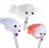 Camundongos engraçados da mola do balanço com copo de sucção gato peludo tacos de penas coloridos brinquedo para gatos pequenos brinquedos de estimação bonito sn5512