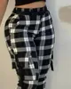 Vår Höst Elegant Kvinnor Plaid Print Pocket Design Hög midja Lastbyxor Kvinna Lösa Joggers Streetwear Lady Trousers 210415