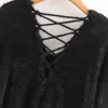 Aelegantmis Vintage Mohair Pelliccia lavorata a maglia Maglione Donna Morbido e accogliente Backless Oversize Pullover Sexy Casual Allentati Maglioni Coreano Chic 210607