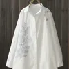 Camicia ampia di media lunghezza ampia Cardigan bianco da donna Camicetta in cotone con ricamo a foglie autunnali 210615