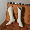 Bottes à talons hauts en cuir véritable pour femmes, chaussures occidentales à bout pointu, talons épais, fermeture éclair, longues, noires, automne, 42 21051 67 s