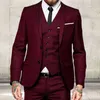 Burgundy Men Suits Slim Fit Formal Groom Prom Tuxedo 3 Piece Custom Male Blazer Jacket with Pant Vest Male's Fashion X0909