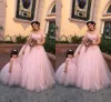 Pink Quinceanera Dresses Off the Shoulder Beaded Lace Applique Floor Length Tulle Plus Size Sweet 15 16 Prom Party Ball Gown vestido