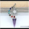 Bergquarz Reiki Heilung Pendel 7 Chakra Kegel Natursteine Anhänger Amulett Kristall Meditation Sechseckiges Pendel für Männer Frauen Qy Q8Tz9