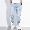 2020 Nya hiphop harem jeans byxor män lösa joggar denim casual tröjor korea ankel längd byxor streetwear s0804324y