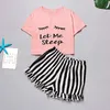 Summer Women Pajamas Set Cartoon Casual Sleepwear Eyelash Print Tshirt Women's Home Wear Pyjamas Suit Female Short Sleeve Top 210831