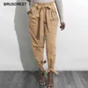 Vintage Casual Cargo Byxor Kvinnor Svart Khaki Gul Baggy High Waist Byxor Byxor Kvinnor Plus Storlek Höst 2019 Q0801