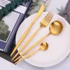 Home Tableware Gold Dinner Stainless Steel Cutlery Dinnerware Set Kitchen Spoon Knife Fork Matte Eco Friendly Flatware
