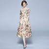 High Quality Luxury Flower Embroidery Women Slim Fit and Flare Overlay Mesh Female Sexy Party Midi Dress vestidos 210416