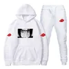 2 stycken set hoodies + byxor Akatsuki moln symboler tryck Tracksuit män kvinnor Sweatshirt Streetwear Pullover sudaderas sportkläder y0831