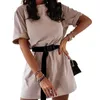 Koreaanse zomer vrouwen korte jurk met riem oversize losse o-nek harajuku t-shirt jurk vestido de mujer w9126 210526