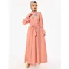 Etniska kläder muslimska kvinnor broderi lång klänning islamisk mellanöstern dubai turkiska arabiska abaya flare hylsa maxi mantel med bälte