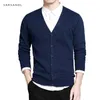 Coton Cardigan Pull Hommes Vêtements À Manches Longues Tricoté Col En V Chandails Solide Bouton Fit Casual Pull Homme Vêtements 210918