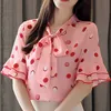 Blusas de Gasa Mujer Camiseta Blanca Mujer Plus Rozmiar Tunika Krótki Rękaw Polka Dot Stand Flare Sleeve Szyfonowa Bluzka 4198 50 210528