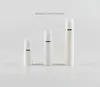 15 ml 30 ml 50 ml verpakkingflessen zuivere witte cilindrische zilveren rand cosmetische containers plastic emulsie airless pomp