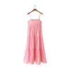 Летние женщины многоуровневые рюшанные розовые подвески MIDI платье женские без рукавов одежда повседневная дама свободный Vestido D7770 210430