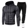 Conjunto de chaqueta con cremallera y pantaln negro para hombre, sudadera informal, trajes para exteriores, novedad G1217